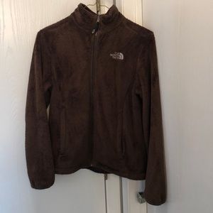 Brown, fuzzy North Face jacket